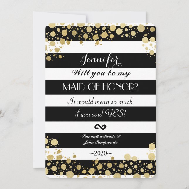 Invitación Elegante y moderno Faux Gold Splatters y Stripes (Anverso)