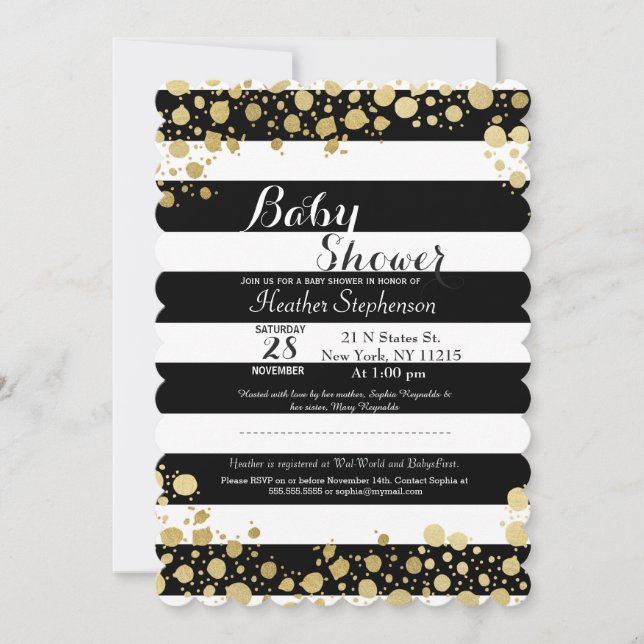 Invitación Elegante y moderno Faux Gold Splatters y Stripes (Anverso)