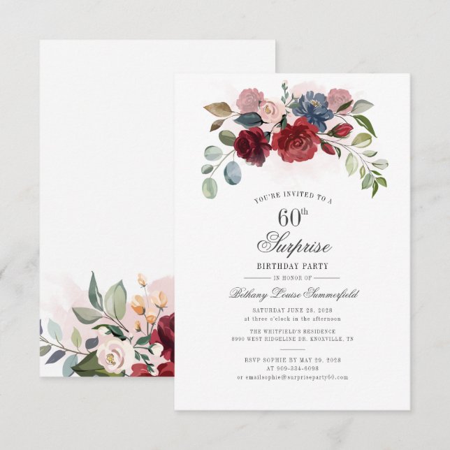 Invitación Elegante y moderno Floral Fiesta de cumpleaños núm (Anverso / Reverso)