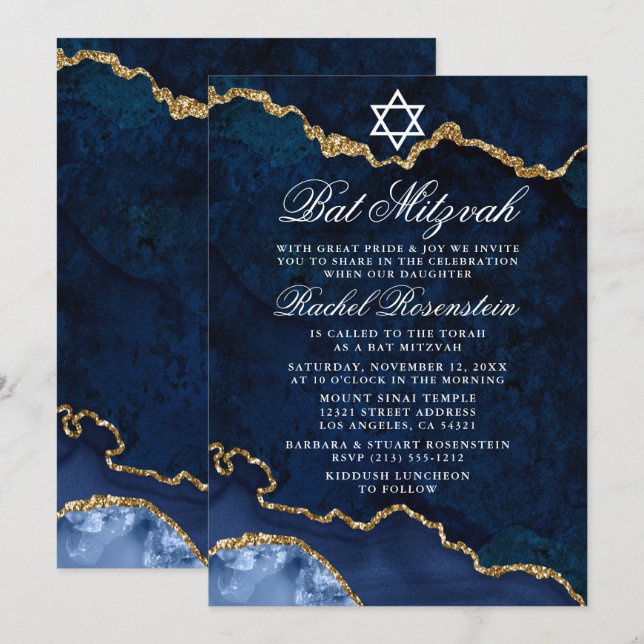 Invitación Elegante y moderno Geode Bat Mitzvah de mármol de  (Anverso / Reverso)