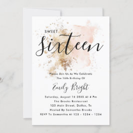 Invitación Elegante Y Moderno Guión Rosa Y Dorado Dulce 16