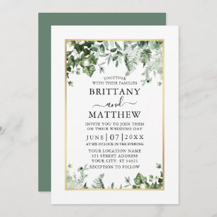 Invitación Elegante y moderno Ivy Ferns Boda de oro verde sab