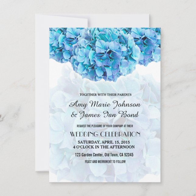 Invitación Elegante y moderno matrimonio floral azul de moda  (Anverso)