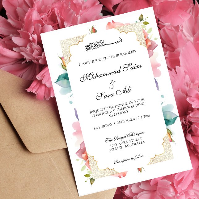 Invitación Elegante y moderno musulmán floral rosado de Rubor (Subido por el creador)