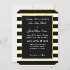 Invitación Elegante y moderno negro, blanco, franjas de oro f