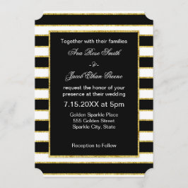 Invitación Elegante y moderno negro, blanco, franjas de oro f