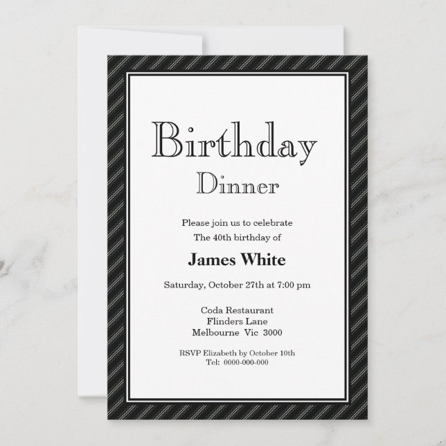 Invitación Elegante y moderno negro y blanco 40º cumpleaños c (Anverso)