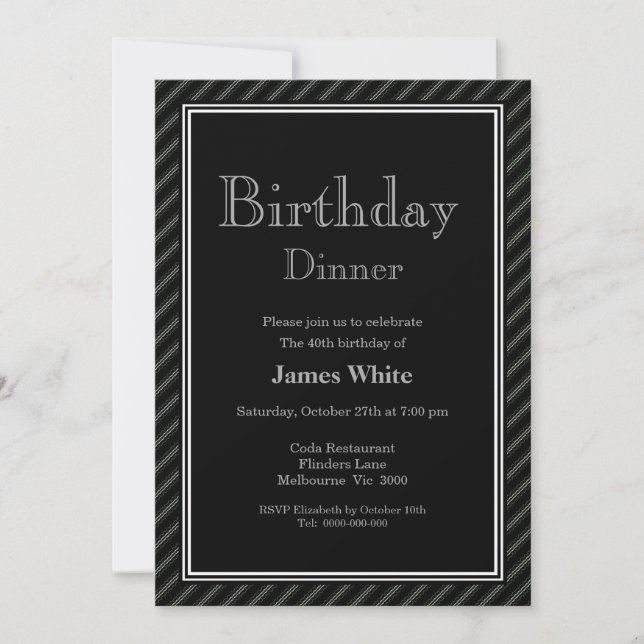 Invitación Elegante y moderno negro y blanco 40º cumpleaños c (Anverso)