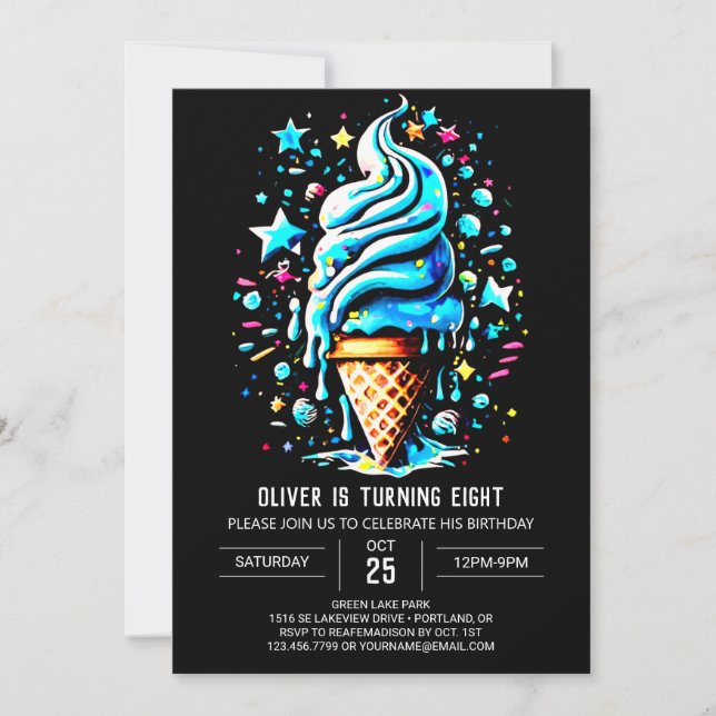 Invitación Elegante Y Moderno Niño Imprimible Helado Cumpleañ (Anverso)
