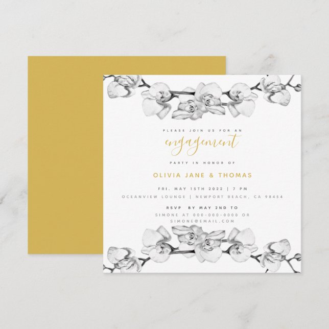 Invitación Elegante y moderno Partido de Compromiso Floral (Anverso / Reverso)