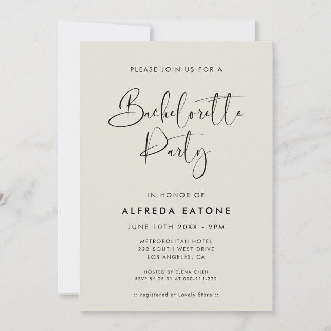Invitación Elegante y moderno partido de la Bachelorette verd (Anverso)