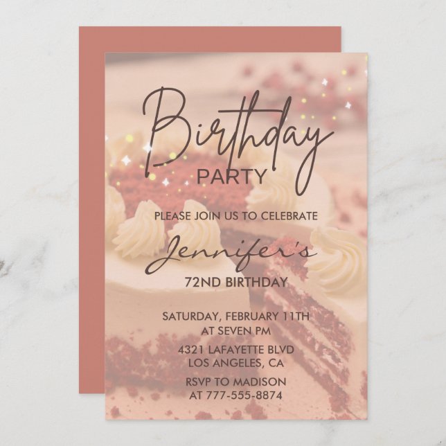 Invitación Elegante y moderno pastel de 72 años (Anverso / Reverso)