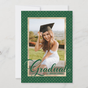 Invitación Elegante y moderno Photo Green Gold Graduation Par