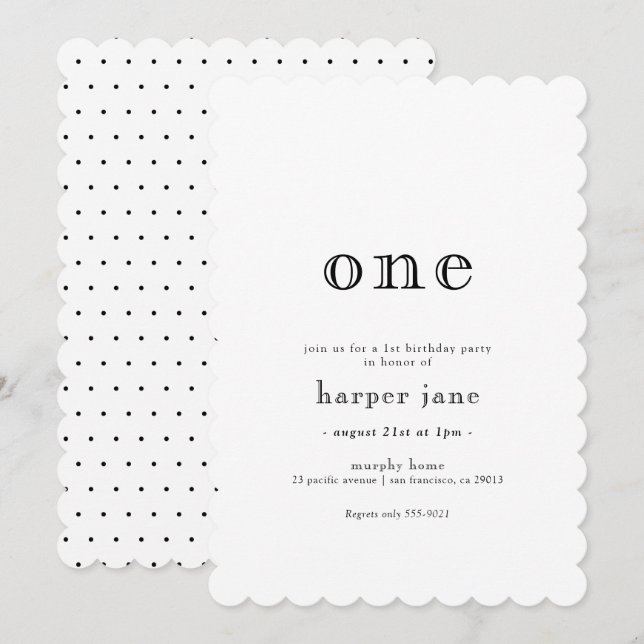 Invitación Elegante y moderno primer cumpleaños (Anverso / Reverso)