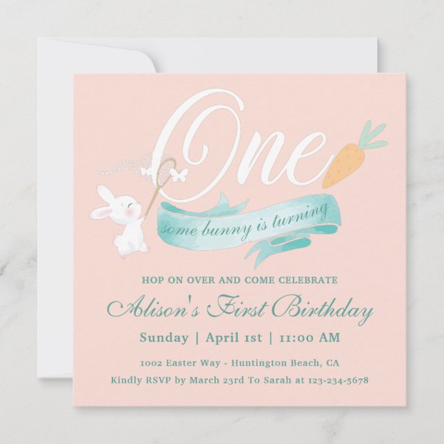 Invitación Elegante y moderno primer cumpleaños de Pascua (Anverso)