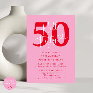 Invitación Elegante y moderno Red Rosa Hola 50 cumpleaños