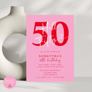 Invitación Elegante y moderno Red Rosa Hola 50 cumpleaños