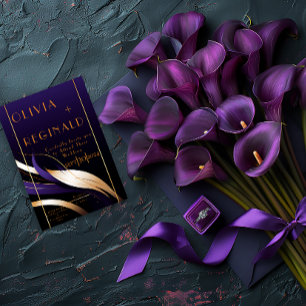 Invitación Elegante y moderno resumen púrpura y dorado Calla