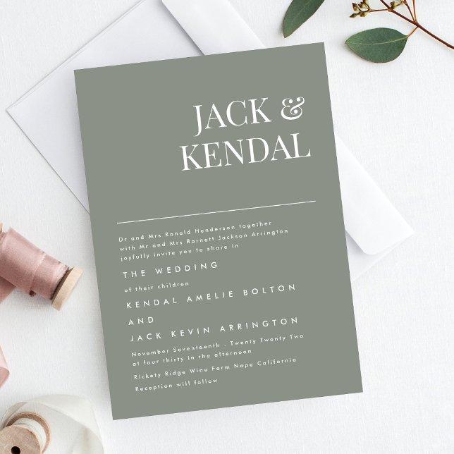 Invitación Elegante y moderno sabio verde | Boda de nombres m (Subido por el creador)