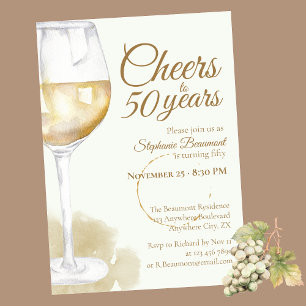 Invitación Elegante y moderno Saludo Vino Blanco 50 cumpleaño