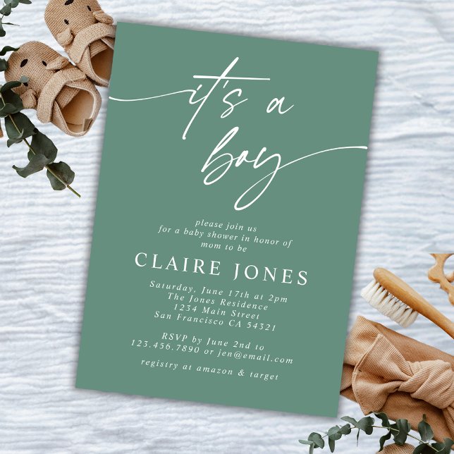 Invitación Elegante y moderno salvia es Baby Shower con guión (Subido por el creador)