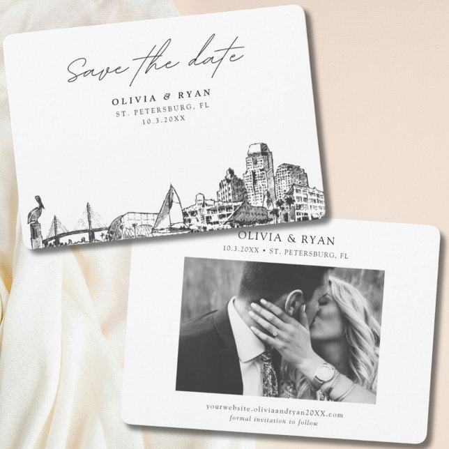 Invitación Elegante y moderno San Petersburgo salva la fecha (St. Petersburg Wedding Save the Date with Engagement Photo)