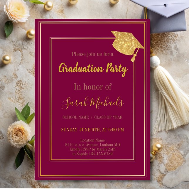 Invitación Elegante y moderno tapón de graduación de Purpurin (Subido por el creador)