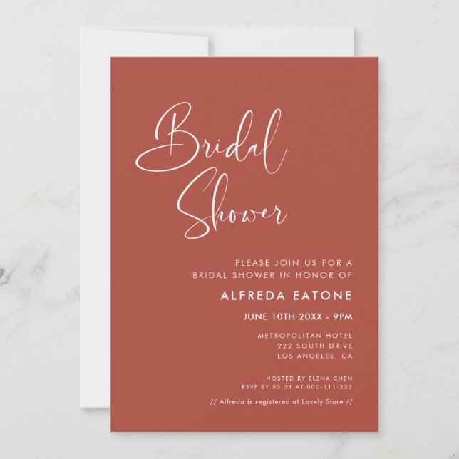 Invitación Elegante y moderno terracota Ducha de novia (Anverso)