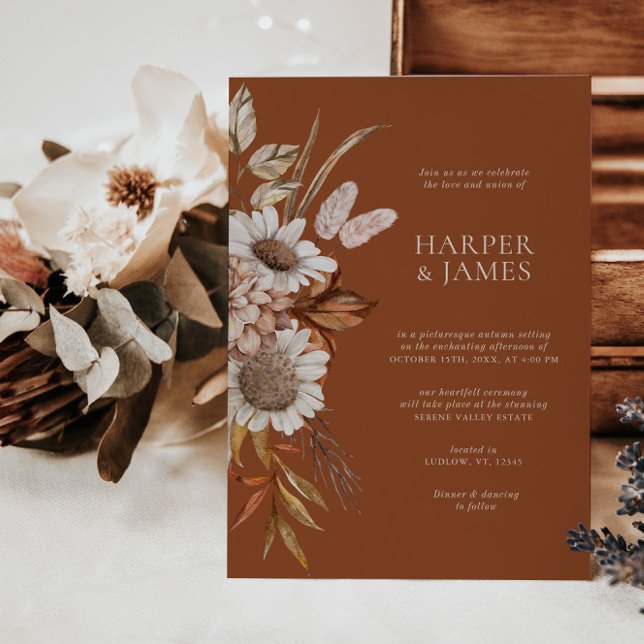 Invitación Elegante y moderno Terracota Floral Boho Fall Wedd (Subido por el creador)