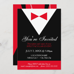 Invitación Elegante y moderno Tuxedo rojo negro formal