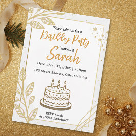 Invitación elegante y neutro cumpleaños minimalista de oro