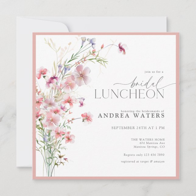 Invitación Elegante y pequeña flor rosada Noche de Luncheon (Anverso)