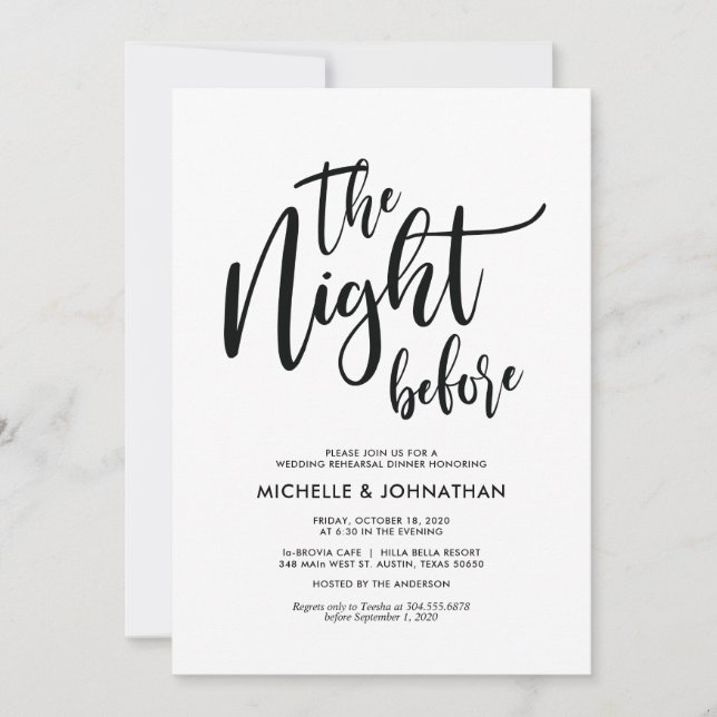 Invitación Elegante y perfecto ensayo de bodas invitan a cena (Anverso)