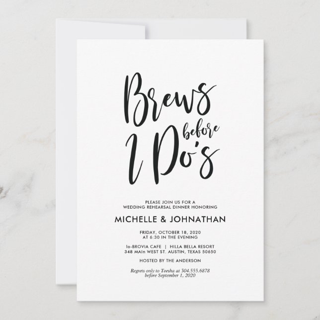 Invitación Elegante y perfecto ensayo de bodas invitan a cena (Anverso)