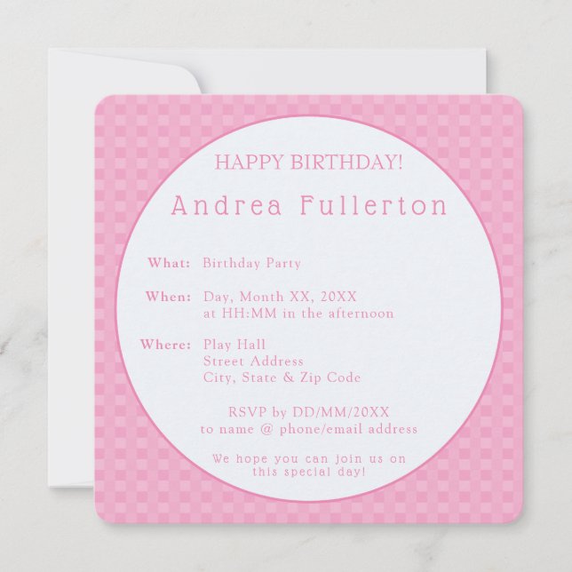 Invitación Elegante y personalizada fiesta de cumpleaños rosa (Anverso)