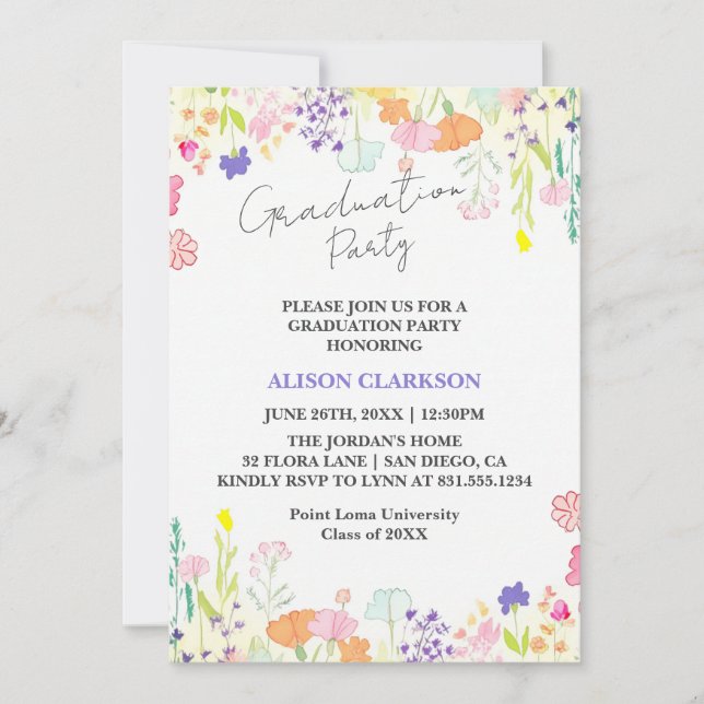 Invitación Elegante y personalizada fiesta de graduación de F (Anverso)