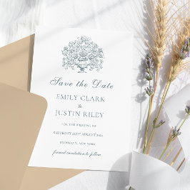 Invitación Elegante y pintoresco azul turbio salva al Boda de