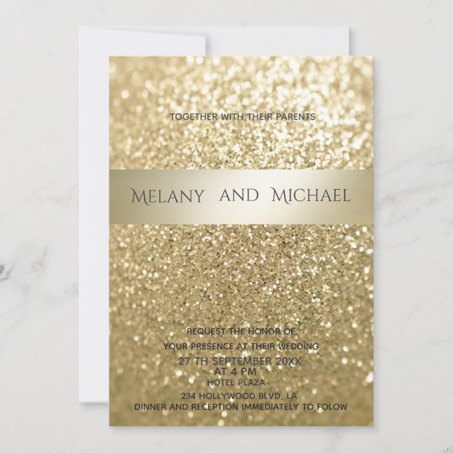 Invitación elegante y Purpurinoso banda dorada moderna (Anverso)