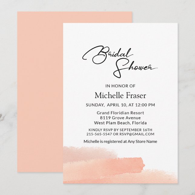 Invitación Elegante y romántica ducha de novia rosa simple (Anverso / Reverso)