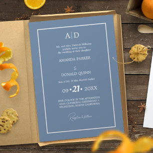 Invitación Elegante y romántico Boda de Monograma azul turbio