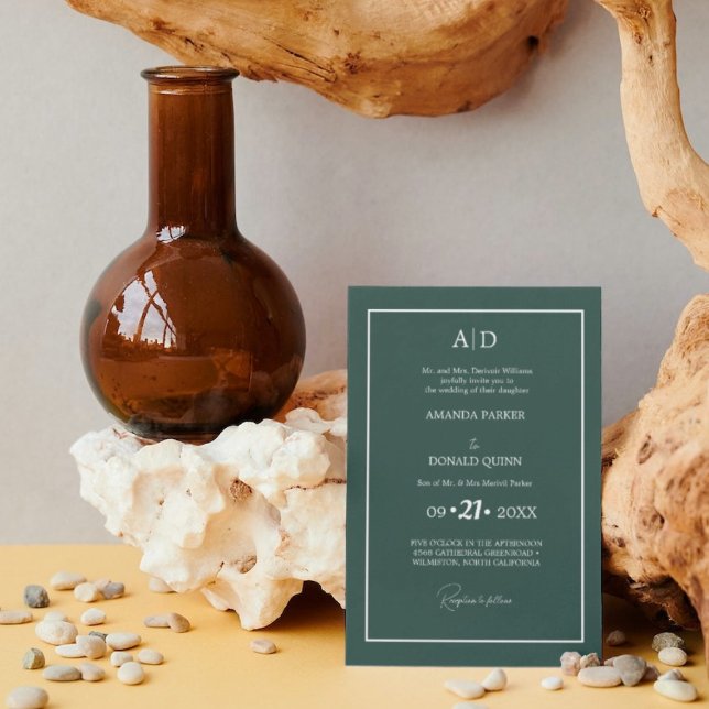Invitación Elegante y romántico Boda de Monograma Verde Esmer (Subido por el creador)