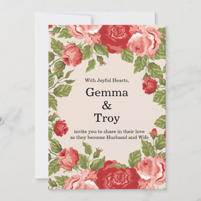 Invitación Elegante y romántico, bodas con rosas rojas (Anverso)