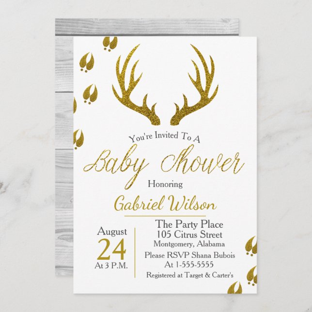 Invitación Elegante y rústico Baby Shower de Antillas de Oro  (Anverso / Reverso)