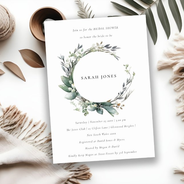 Invitación Elegante y rústico follaje verde Wreath Bridal Sho (Subido por el creador)
