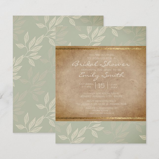 Invitación Elegante y rústico verde sabio deja ducha de novia (Anverso / Reverso)