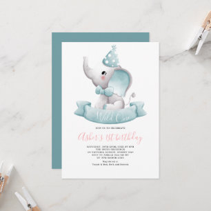 Invitación Elegante y salvaje Un Elefante Primer Cumpleaños