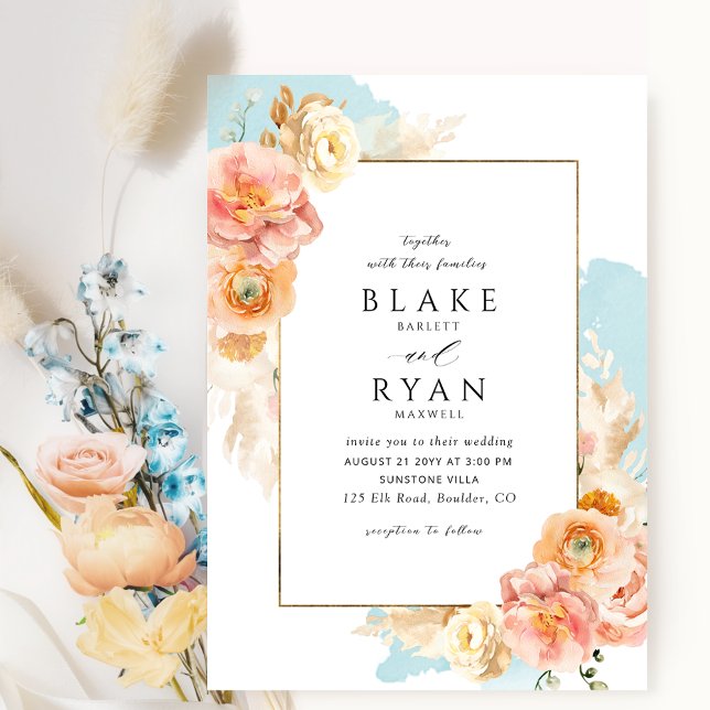 Invitación Elegante y sencillo Aqua, Peach y Rubor Boda (Subido por el creador)