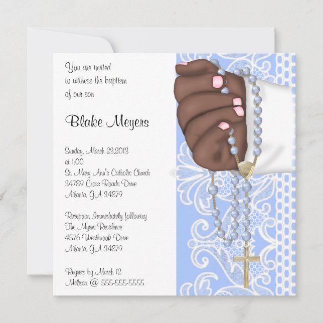 Invitación Elegante y sencillo bautismo de color azul rosado/ (Anverso)