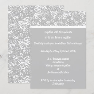 Invitación Elegante y sencillo Boda de encaje blanco gris