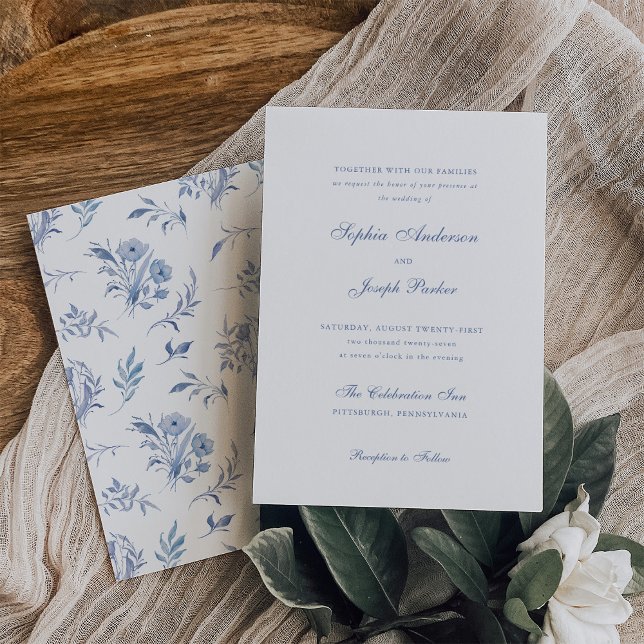 Invitación Elegante y sencillo Boda de la Chinoiserie azul (Subido por el creador)